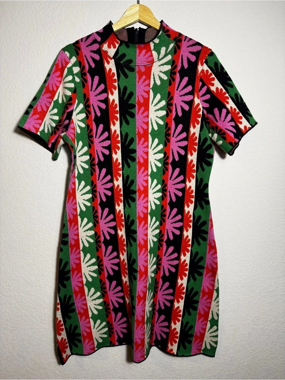 Anthropologie Colorful Graphic Floral Knit Mock Neck Mini Dress